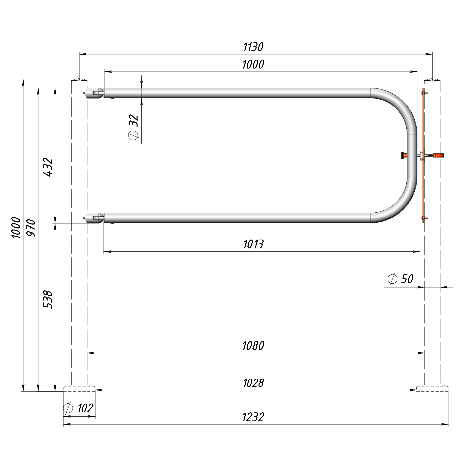 Комплект ограждения 3V с системой “Антипаника” (нерж.) — 1,0 м