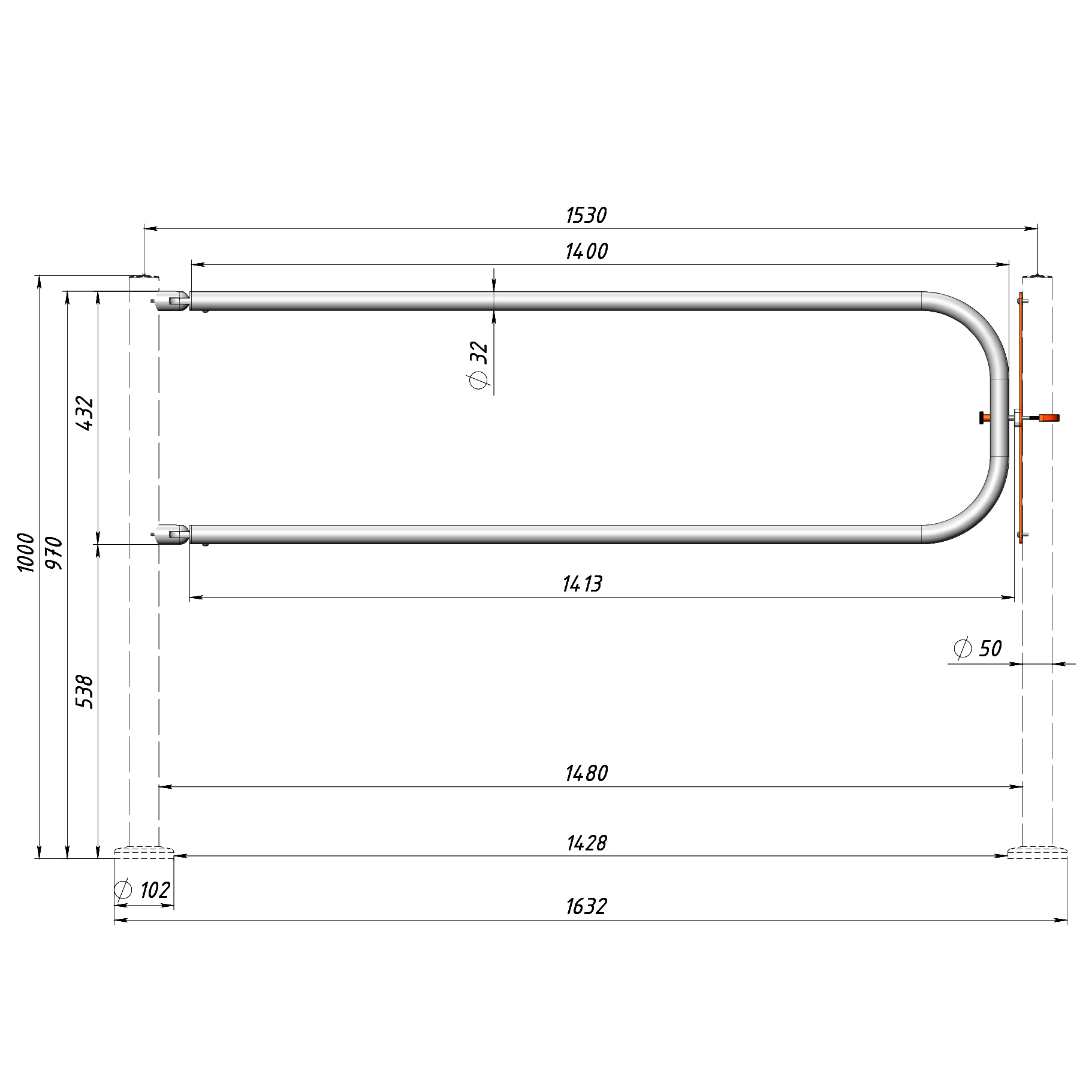 Комплект ограждения 3V с системой “Антипаника” (нерж.) — 1,4 м