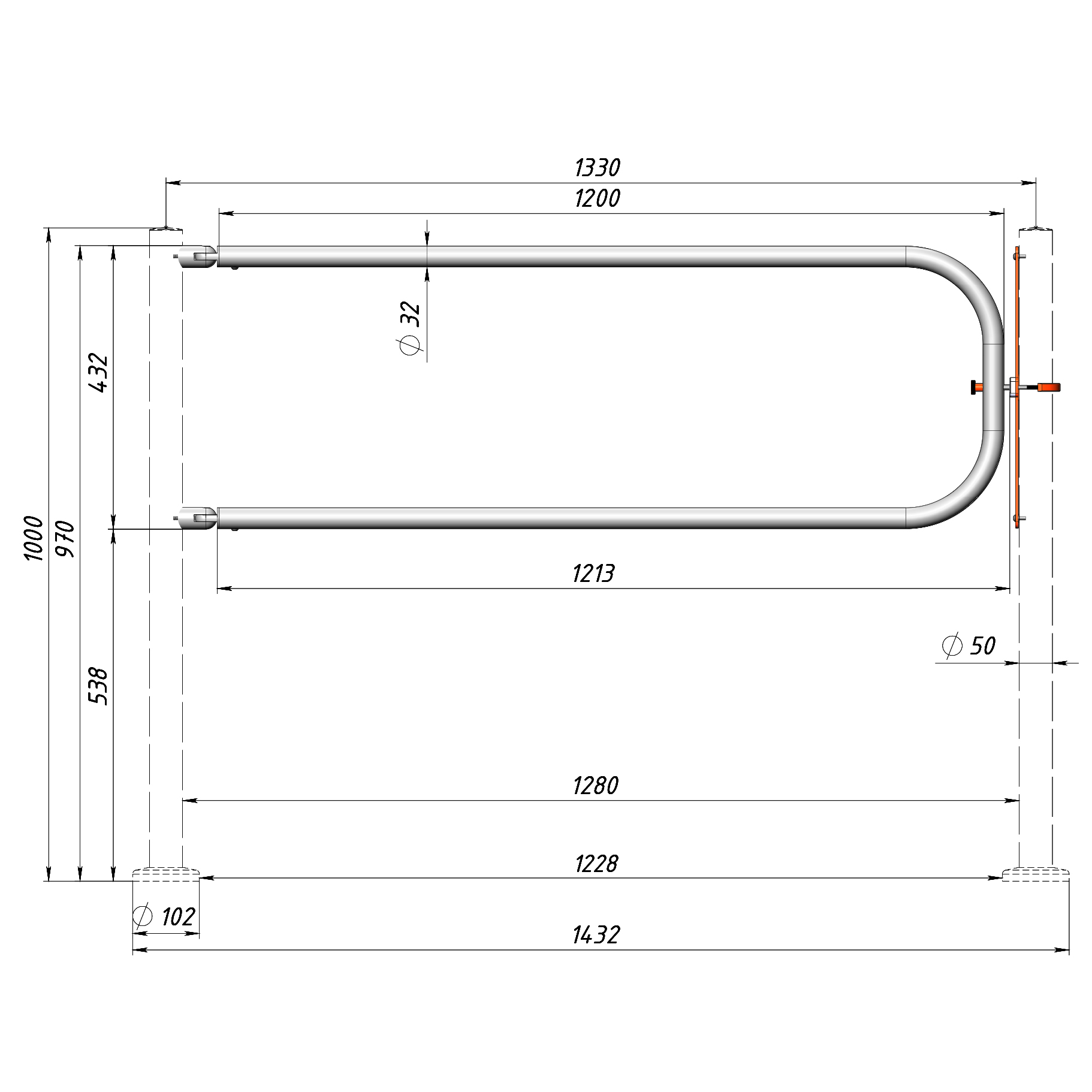 Комплект ограждения 3V с системой “Антипаника” (нерж.) — 1,2 м
